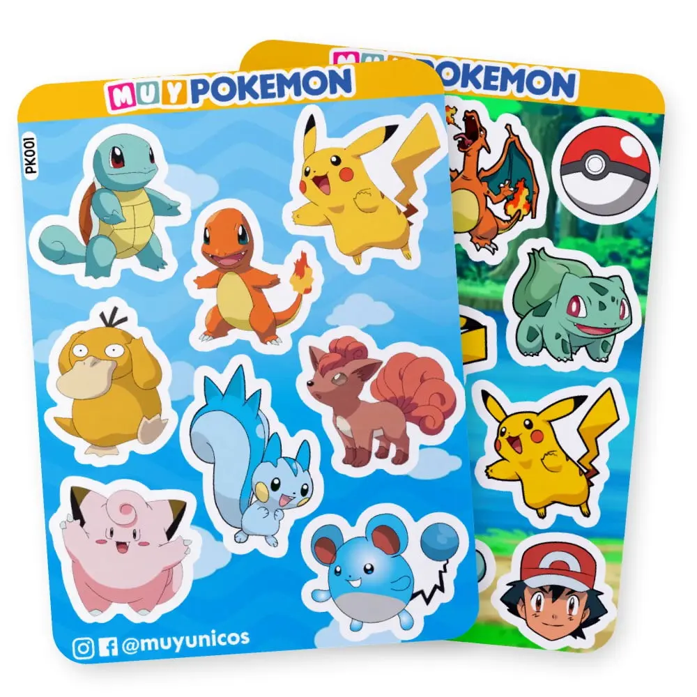Pokemon – Planchas de Stickers x 2 u. • Diseños Muy Únicos