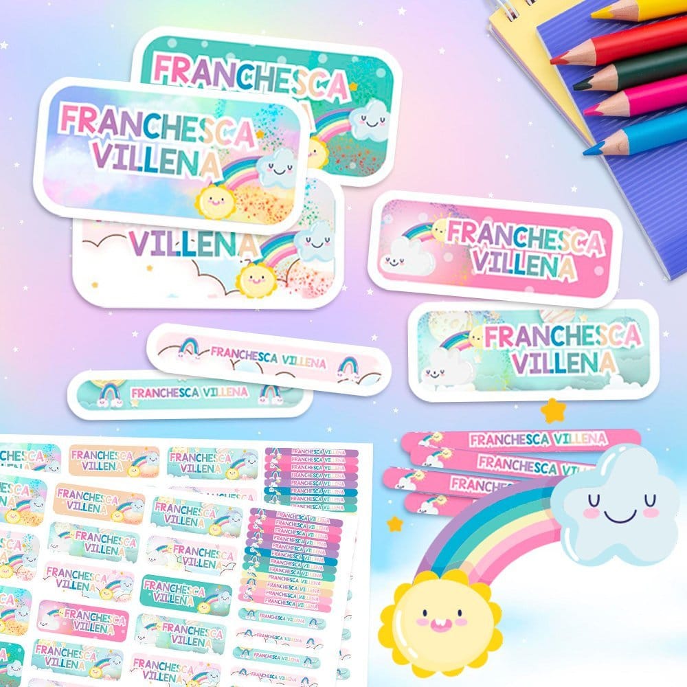 Etiquetas Escolares - Arcoiris Pastel