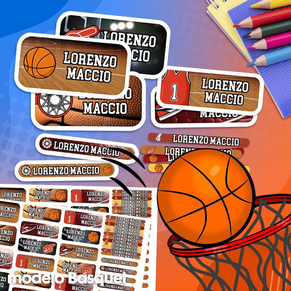 Etiquetas Escolares para Imprimir | Basquet (Archivo Digital PDF)
