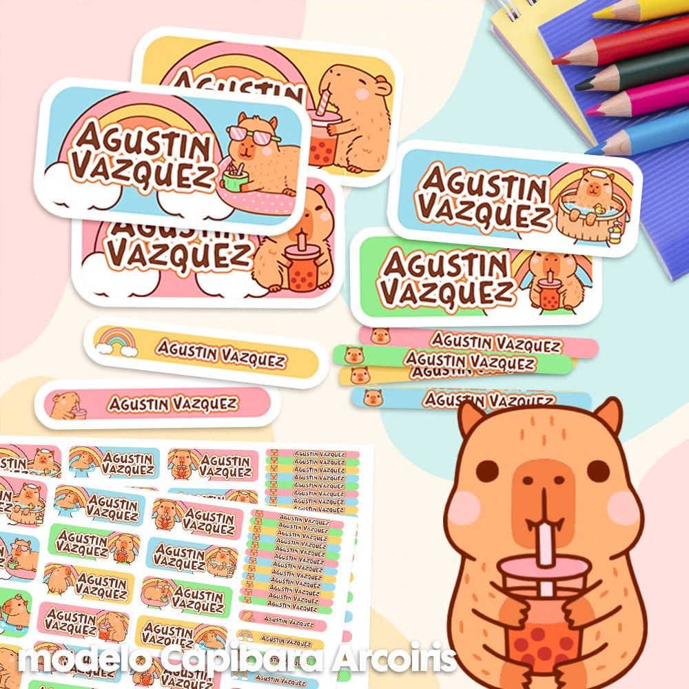 Etiquetas Escolares - Capibara Arcoiris