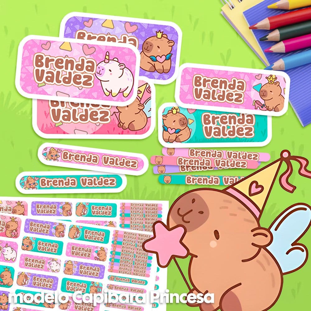 Etiquetas Escolares - Capibara Princesa