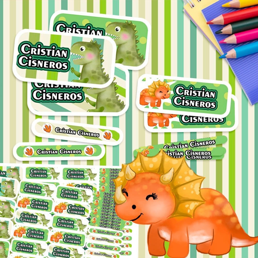 Etiquetas Escolares - Dinos Acuarela
