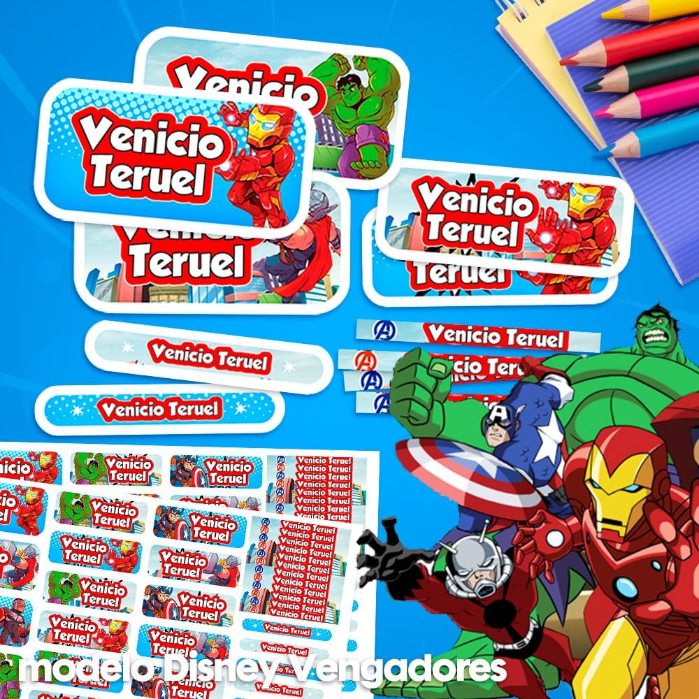 Etiquetas Escolares para Imprimir | Disney Vengadores (Archivo Digital PDF)