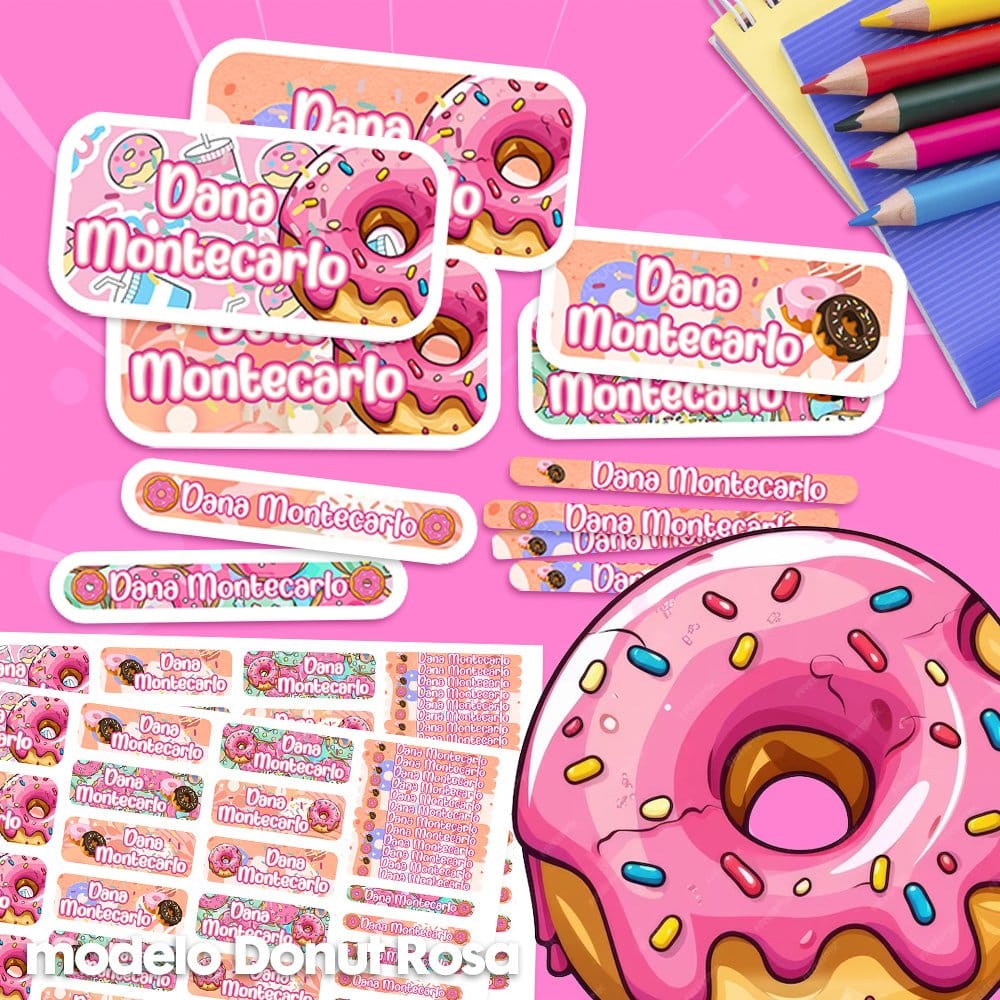 Etiquetas Escolares para Imprimir | Donut Rosa (Archivo Digital PDF)