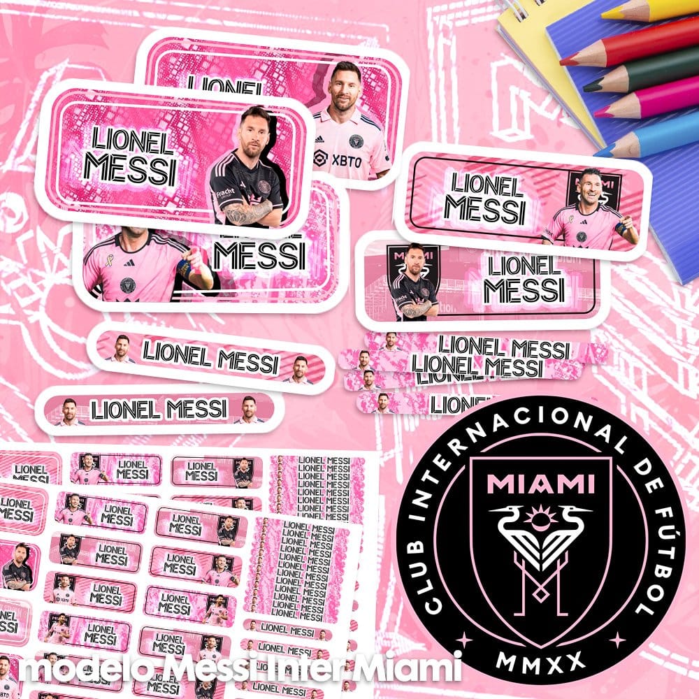 Etiquetas Escolares para Imprimir | Messi Inter Miami (Archivo Digital PDF)