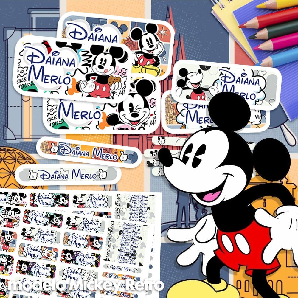 Etiquetas Escolares para Imprimir | Mickey Retro (Archivo Digital PDF)