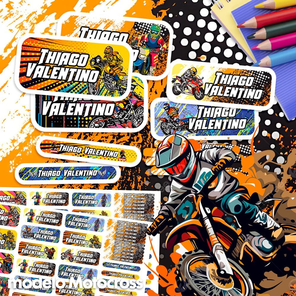 Etiquetas Escolares para Imprimir | Motocross (Archivo Digital PDF)
