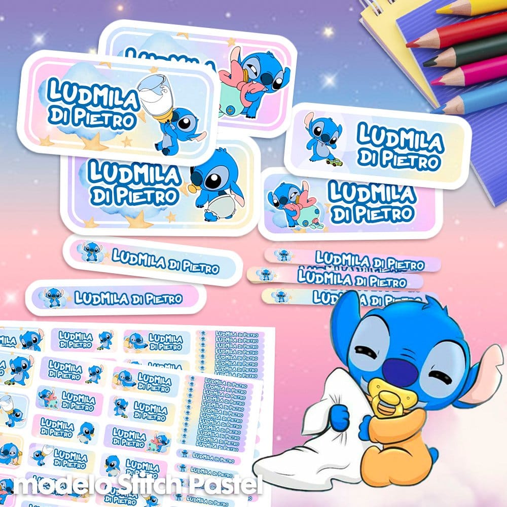 Etiquetas Escolares para Imprimir | Stitch Pastel (Archivo Digital PDF)