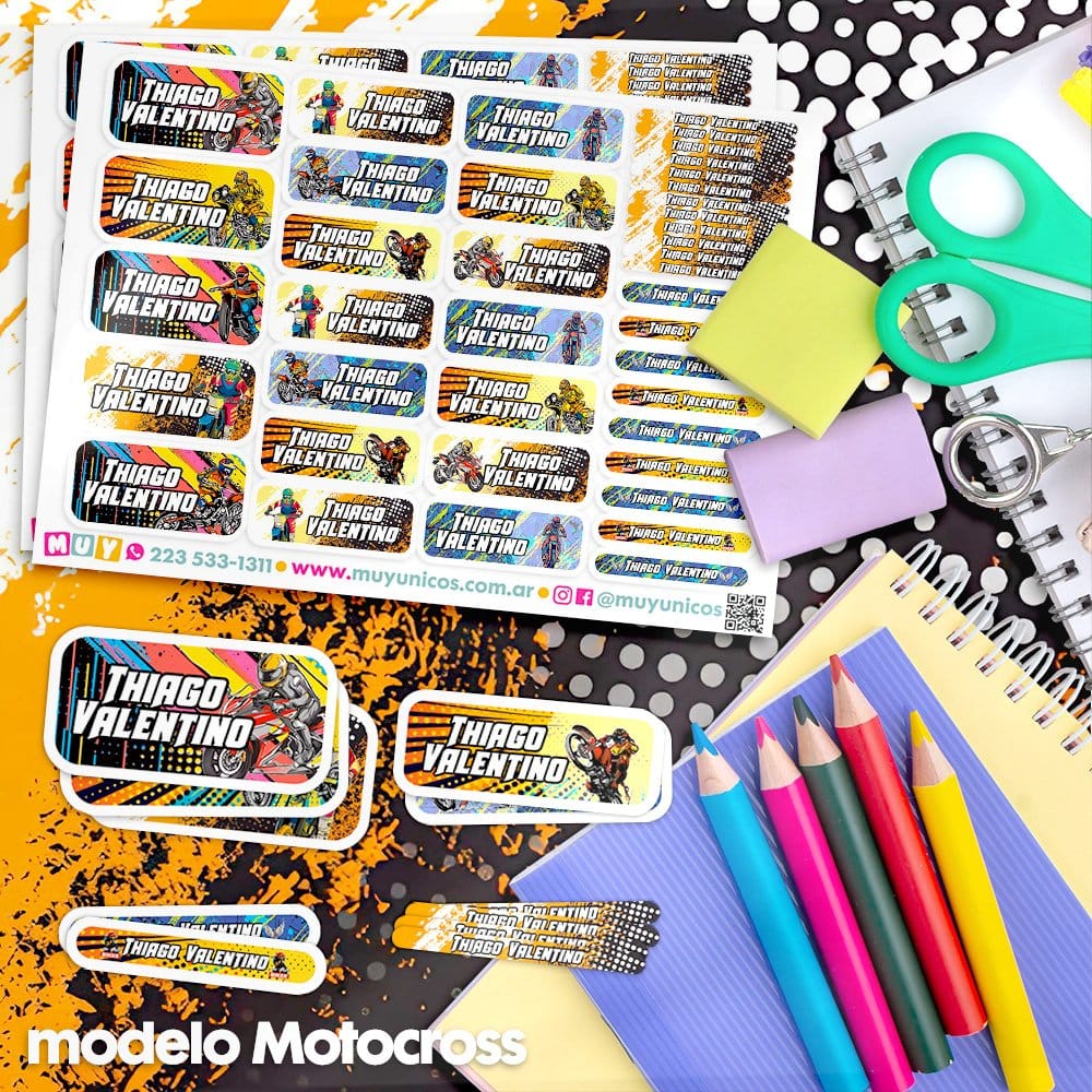Etiquetas Escolares para Imprimir | Motocross (Archivo Digital PDF) - Imagen 2