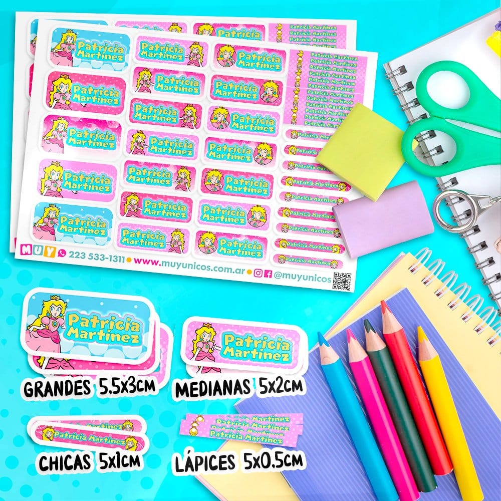 Etiquetas Escolares para Imprimir | Princesa Peach (Archivo Digital PDF) - Imagen 2