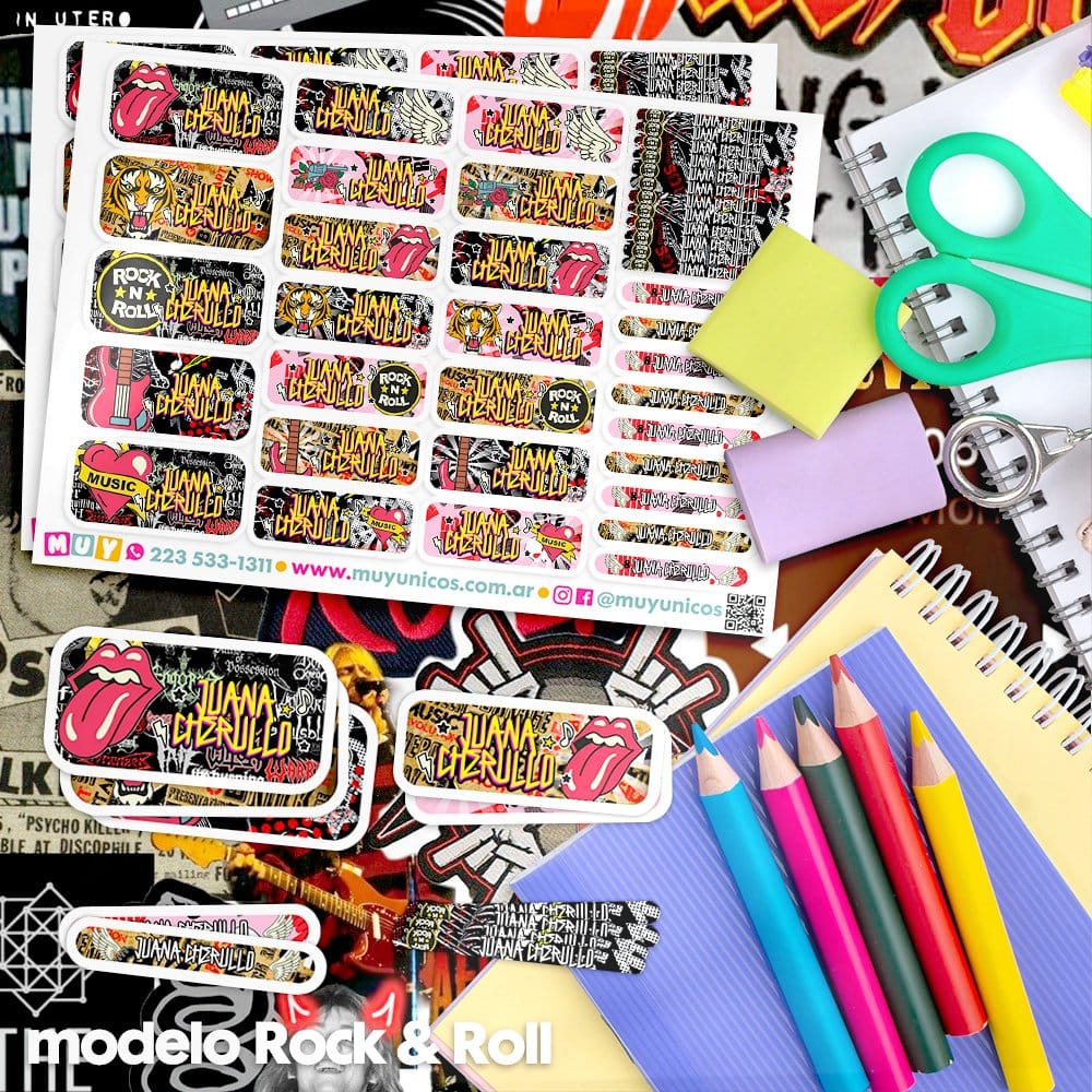 Etiquetas Escolares para Imprimir | Rock & Roll (Archivo Digital PDF) - Imagen 2
