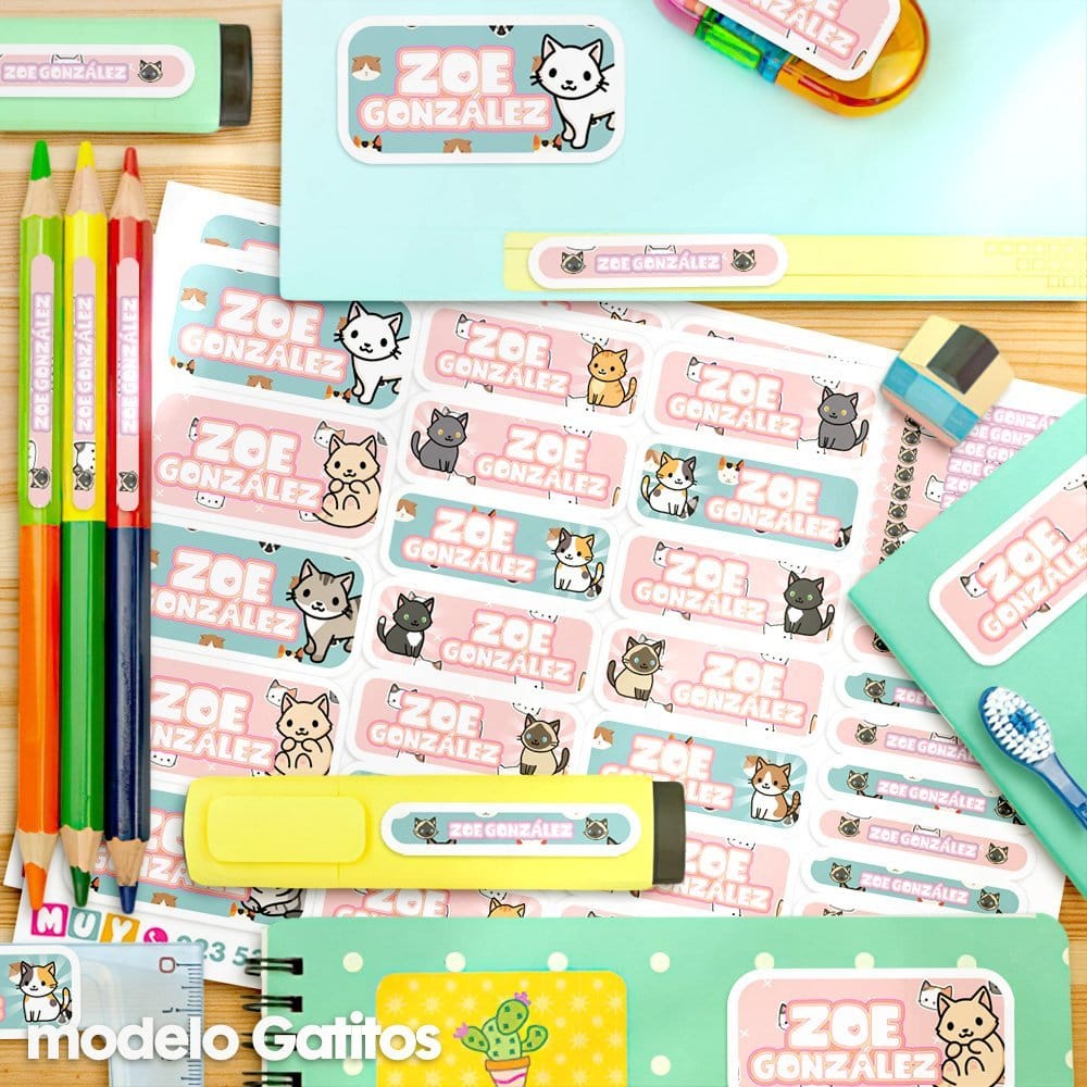 Etiquetas Escolares para Imprimir | Gatitos (Archivo Digital PDF) - Imagen 2