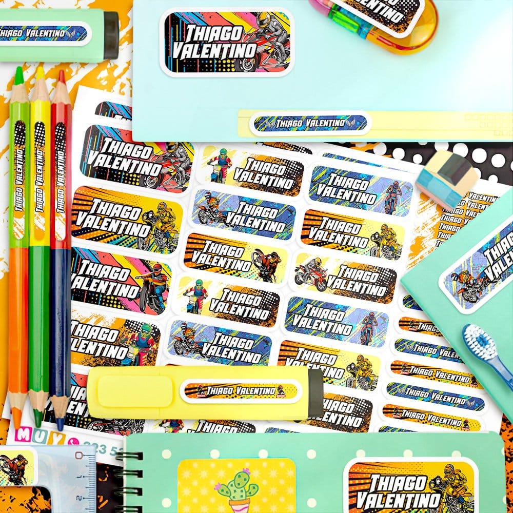 Etiquetas Escolares para Imprimir | Motocross (Archivo Digital PDF) - Imagen 3